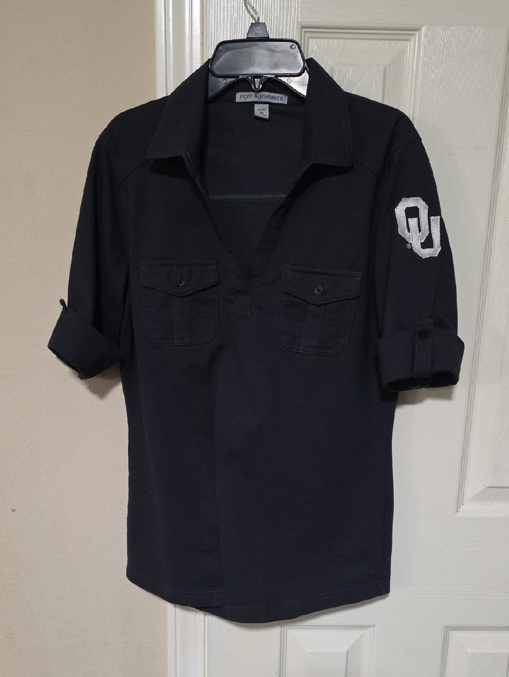 Port Authority Black 3/4 Sleeve Polo with OU Sleeve Patch PTP 21.5